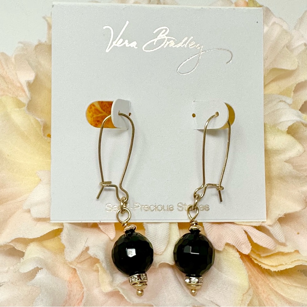 Vera Bradley Black Semi-Precious Stone Dangle Earrings NEW